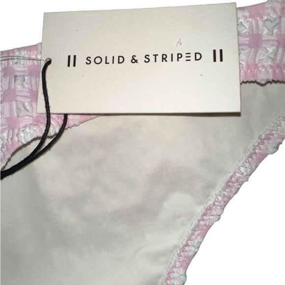 SOLID & STRIPED CHARLOTTE BIKINI BOTTOMS PINK & WHITE GINGHAM SIZE LARGE NWT - Picture 4 of 5